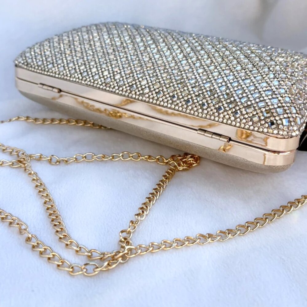D’margeaux New York Sparkling Gold Rhinestone Evening Clutch Bag Chain NWT - Picture 12 of 14